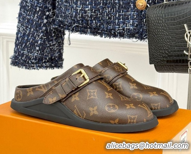 Best Product Louis Vuitton LV To-Go Flat Comfort Clog Mules in Monogram Canvas with Buckle Brown 1AHLVU 0829083