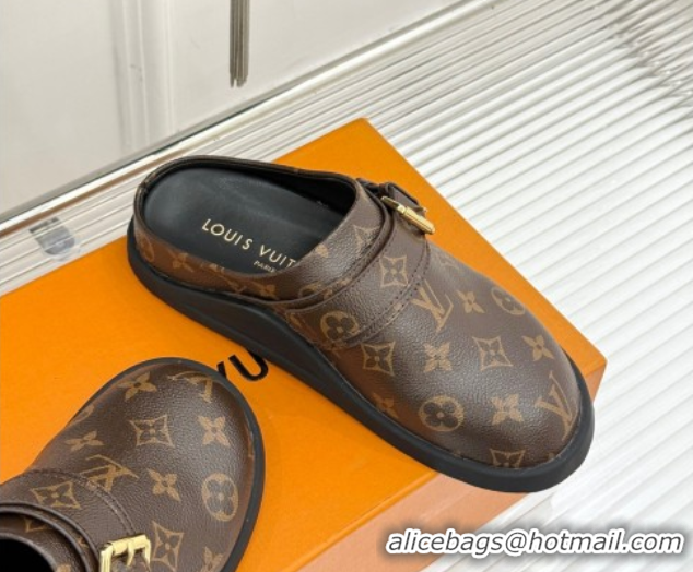 Best Product Louis Vuitton LV To-Go Flat Comfort Clog Mules in Monogram Canvas with Buckle Brown 1AHLVU 0829083