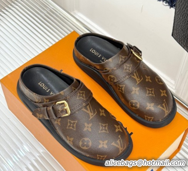 Best Product Louis Vuitton LV To-Go Flat Comfort Clog Mules in Monogram Canvas with Buckle Brown 1AHLVU 0829083