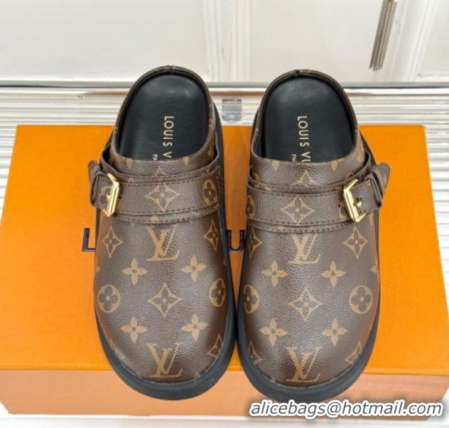 Best Product Louis Vuitton LV To-Go Flat Comfort Clog Mules in Monogram Canvas with Buckle Brown 1AHLVU 0829083