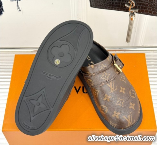 Best Product Louis Vuitton LV To-Go Flat Comfort Clog Mules in Monogram Canvas with Buckle Brown 1AHLVU 0829083