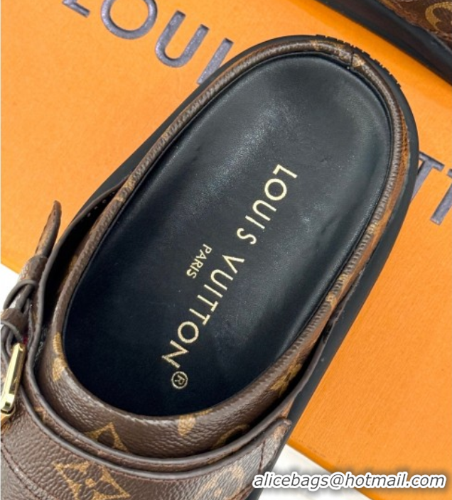 Best Product Louis Vuitton LV To-Go Flat Comfort Clog Mules in Monogram Canvas with Buckle Brown 1AHLVU 0829083