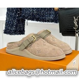 Expensive Louis Vuitton LV To-Go Flat Comfort Clog Mules in Suede with Buckle Beige2 1AHLVU 0829085