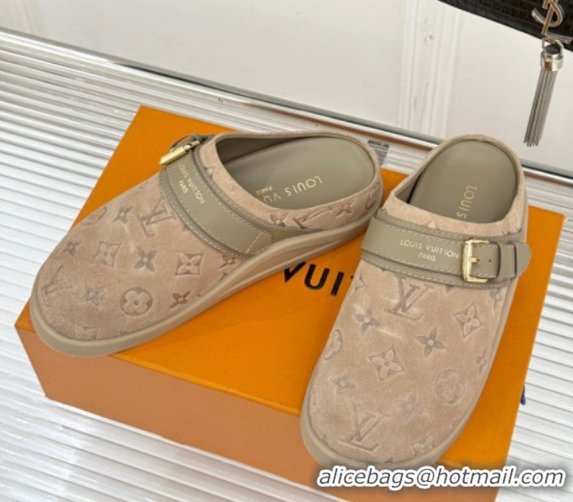 Expensive Louis Vuitton LV To-Go Flat Comfort Clog Mules in Suede with Buckle Beige2 1AHLVU 0829085