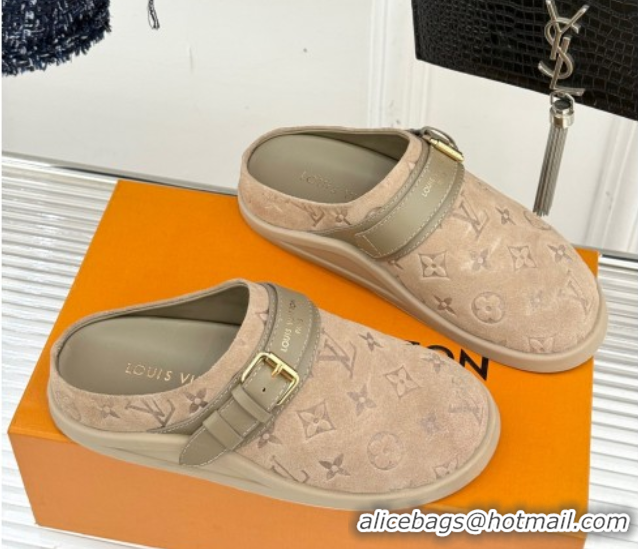 Expensive Louis Vuitton LV To-Go Flat Comfort Clog Mules in Suede with Buckle Beige2 1AHLVU 0829085