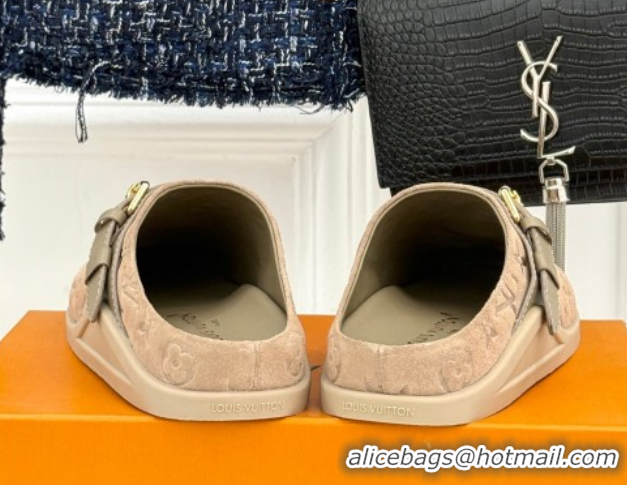 Expensive Louis Vuitton LV To-Go Flat Comfort Clog Mules in Suede with Buckle Beige2 1AHLVU 0829085