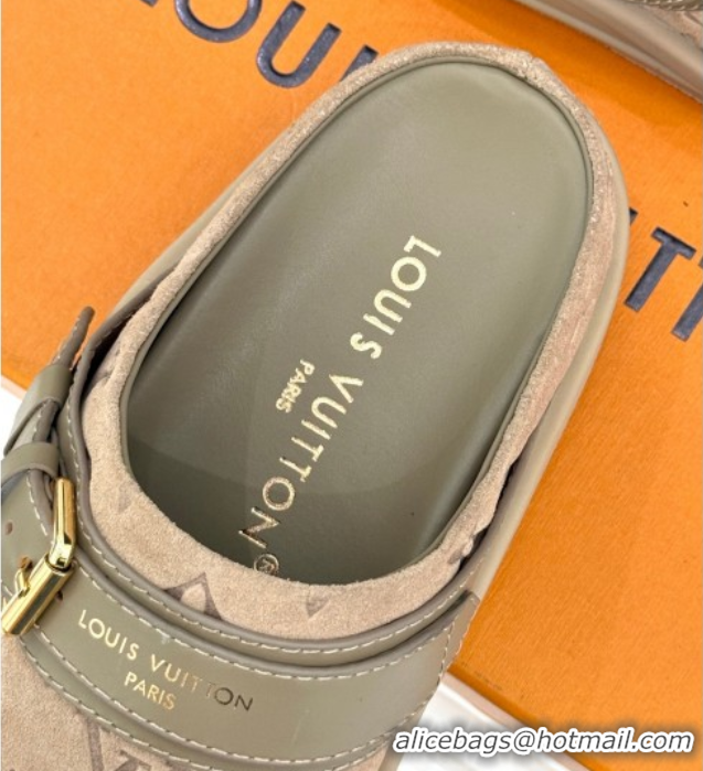 Expensive Louis Vuitton LV To-Go Flat Comfort Clog Mules in Suede with Buckle Beige2 1AHLVU 0829085
