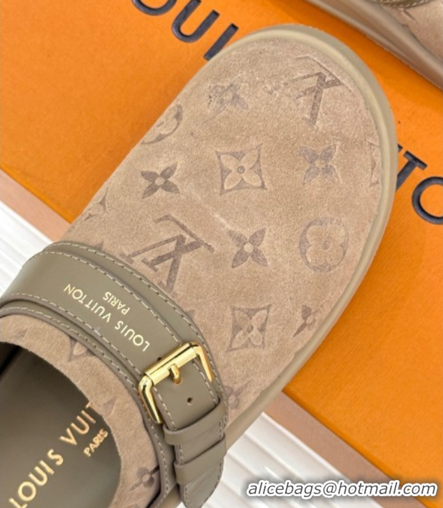 Expensive Louis Vuitton LV To-Go Flat Comfort Clog Mules in Suede with Buckle Beige2 1AHLVU 0829085