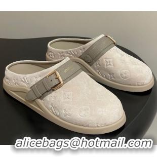 Pretty Style Louis Vuitton LV To-Go Flat Comfort Clog Mules in Suede with Buckle Beige Grey 2025 1AHLVU 0829086