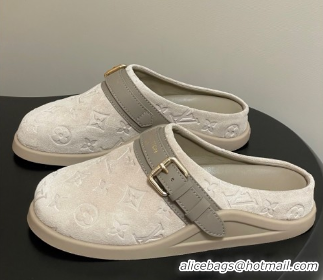 Pretty Style Louis Vuitton LV To-Go Flat Comfort Clog Mules in Suede with Buckle Beige Grey 2025 1AHLVU 0829086