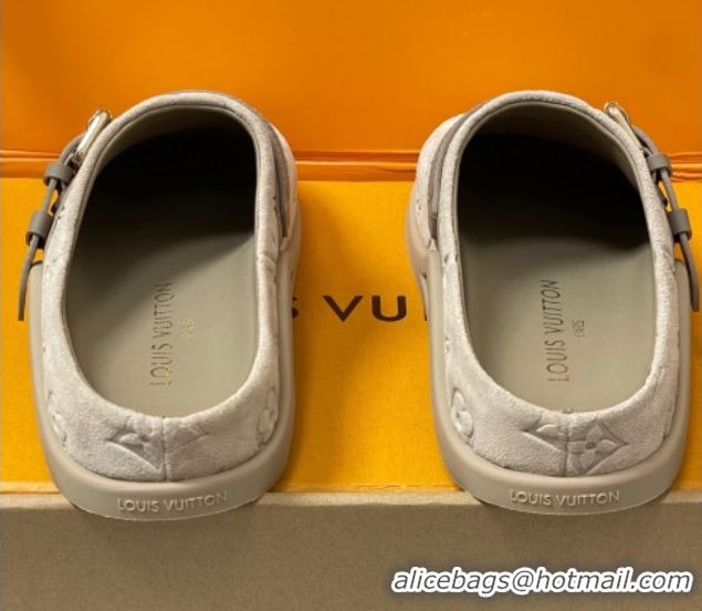 Pretty Style Louis Vuitton LV To-Go Flat Comfort Clog Mules in Suede with Buckle Beige Grey 2025 1AHLVU 0829086