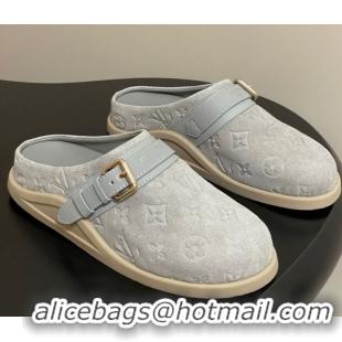 Grade Quality Louis Vuitton LV To-Go Flat Comfort Clog Mules in Suede with Buckle Grey2 2025 1AHLVU 0829087