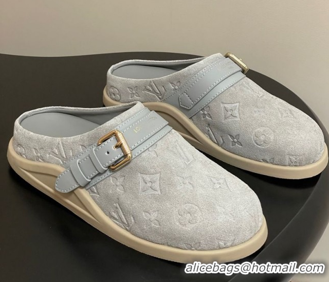 Grade Quality Louis Vuitton LV To-Go Flat Comfort Clog Mules in Suede with Buckle Grey2 2025 1AHLVU 0829087