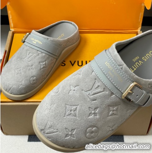 Grade Quality Louis Vuitton LV To-Go Flat Comfort Clog Mules in Suede with Buckle Grey2 2025 1AHLVU 0829087