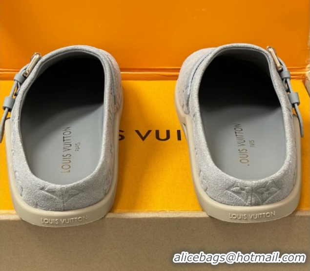 Grade Quality Louis Vuitton LV To-Go Flat Comfort Clog Mules in Suede with Buckle Grey2 2025 1AHLVU 0829087