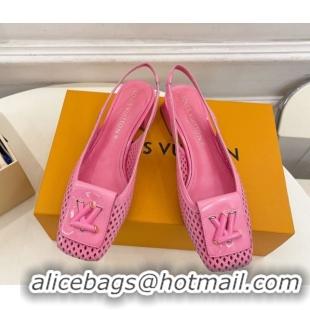 Durable Louis Vuitton Shake Slingback Pumps 3cm in Patent Perforated Leather 1AD0BX Pink