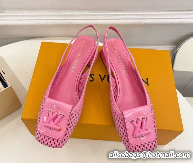 Durable Louis Vuitton Shake Slingback Pumps 3cm in Patent Perforated Leather 1AD0BX Pink