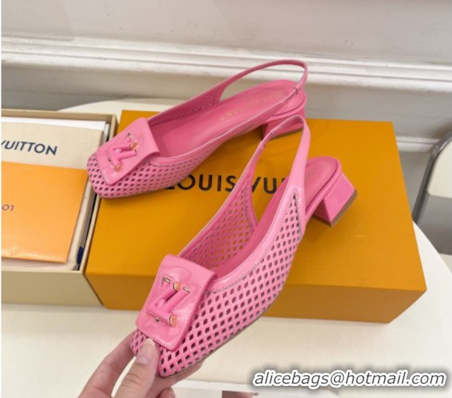 Durable Louis Vuitton Shake Slingback Pumps 3cm in Patent Perforated Leather 1AD0BX Pink
