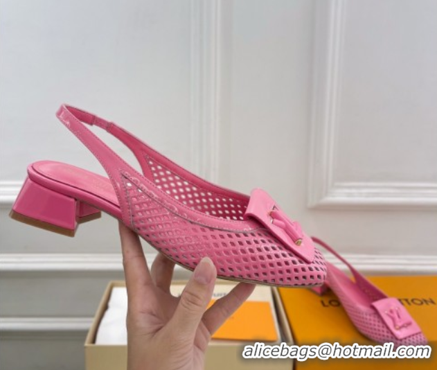 Durable Louis Vuitton Shake Slingback Pumps 3cm in Patent Perforated Leather 1AD0BX Pink