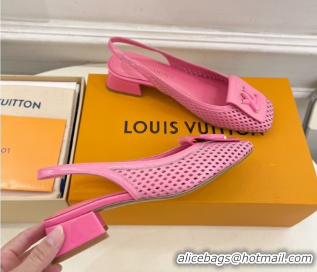 Durable Louis Vuitton Shake Slingback Pumps 3cm in Patent Perforated Leather 1AD0BX Pink
