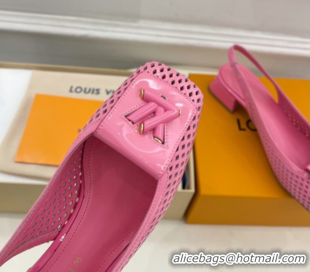 Durable Louis Vuitton Shake Slingback Pumps 3cm in Patent Perforated Leather 1AD0BX Pink