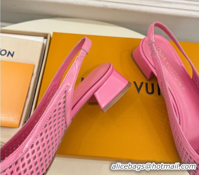 Durable Louis Vuitton Shake Slingback Pumps 3cm in Patent Perforated Leather 1AD0BX Pink