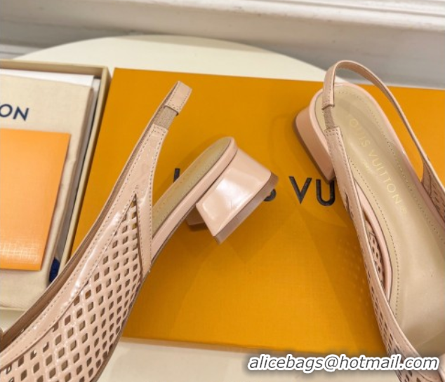 Louis Vuitton Shake Slingback Pumps 3cm in Patent Perforated Leather 1AD0BX Beige