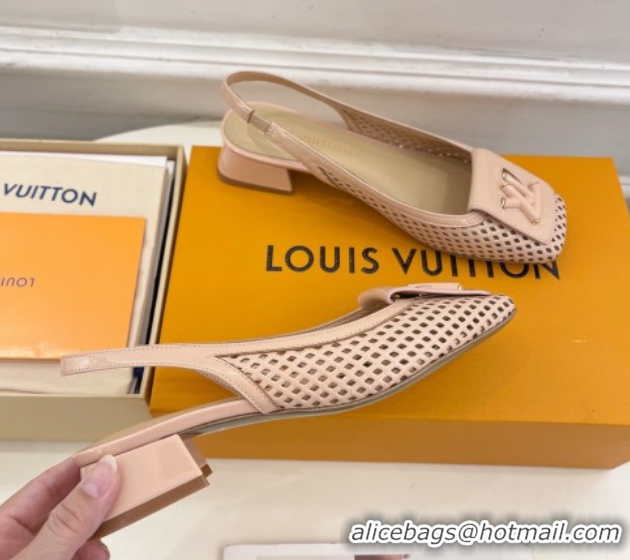 Louis Vuitton Shake Slingback Pumps 3cm in Patent Perforated Leather 1AD0BX Beige