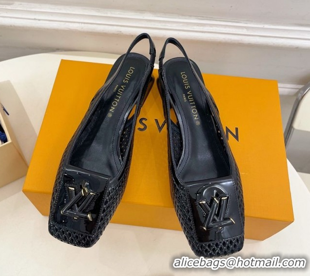 Charming Louis Vuitton Shake Slingback Pumps 3cm in Patent Perforated Leather 1AD0BX Black