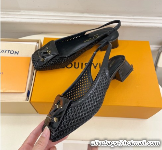 Charming Louis Vuitton Shake Slingback Pumps 3cm in Patent Perforated Leather 1AD0BX Black
