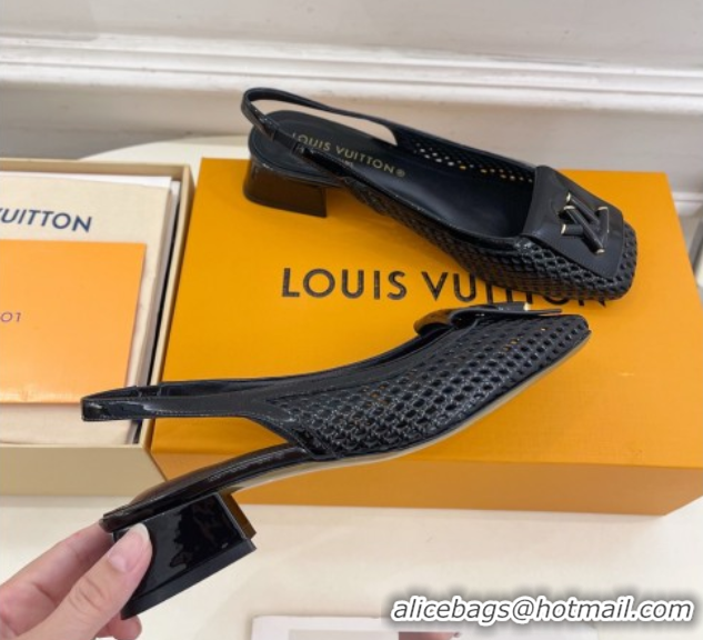 Charming Louis Vuitton Shake Slingback Pumps 3cm in Patent Perforated Leather 1AD0BX Black