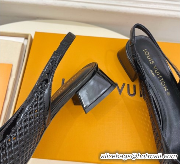 Charming Louis Vuitton Shake Slingback Pumps 3cm in Patent Perforated Leather 1AD0BX Black