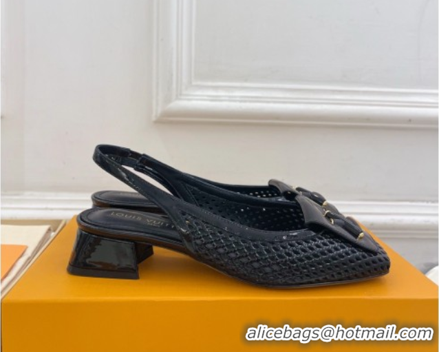 Charming Louis Vuitton Shake Slingback Pumps 3cm in Patent Perforated Leather 1AD0BX Black