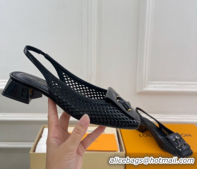 Charming Louis Vuitton Shake Slingback Pumps 3cm in Patent Perforated Leather 1AD0BX Black