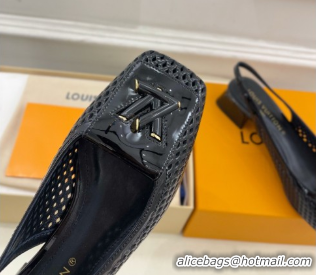 Charming Louis Vuitton Shake Slingback Pumps 3cm in Patent Perforated Leather 1AD0BX Black