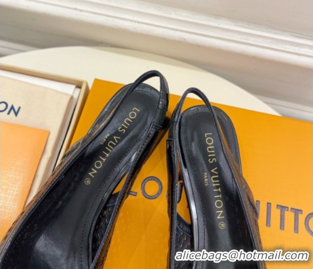 Charming Louis Vuitton Shake Slingback Pumps 3cm in Patent Perforated Leather 1AD0BX Black
