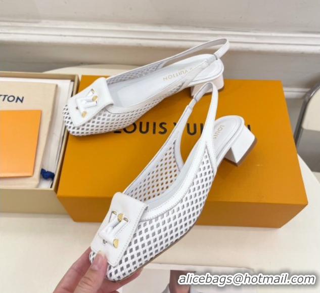 Good Product Louis Vuitton Shake Slingback Pumps 3cm in Patent Perforated Leather 1AD0BX White