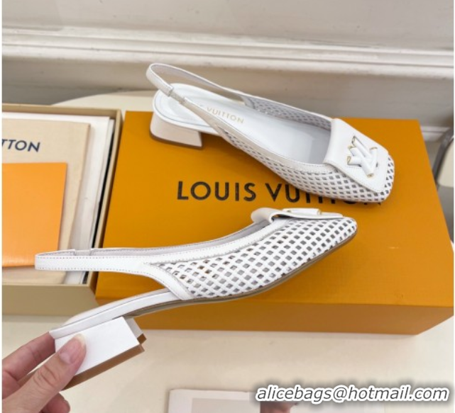 Good Product Louis Vuitton Shake Slingback Pumps 3cm in Patent Perforated Leather 1AD0BX White
