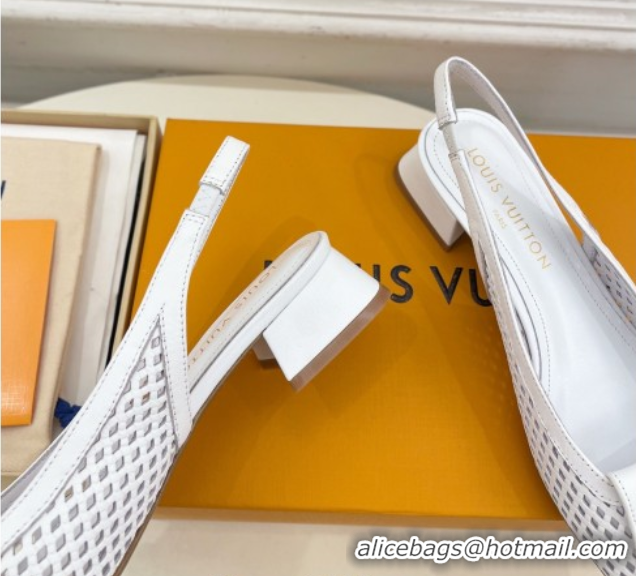 Good Product Louis Vuitton Shake Slingback Pumps 3cm in Patent Perforated Leather 1AD0BX White