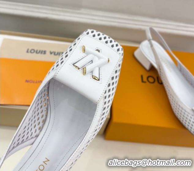 Good Product Louis Vuitton Shake Slingback Pumps 3cm in Patent Perforated Leather 1AD0BX White