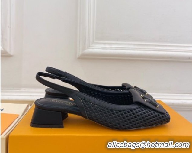 Sumptuous Louis Vuitton Shake Slingback Pumps 3cm in Perforated Calf Leather 1AD0BX Black