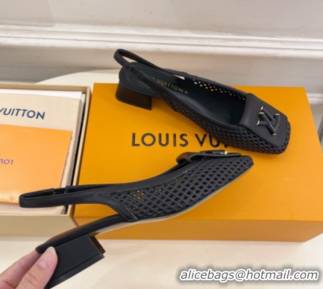 Sumptuous Louis Vuitton Shake Slingback Pumps 3cm in Perforated Calf Leather 1AD0BX Black