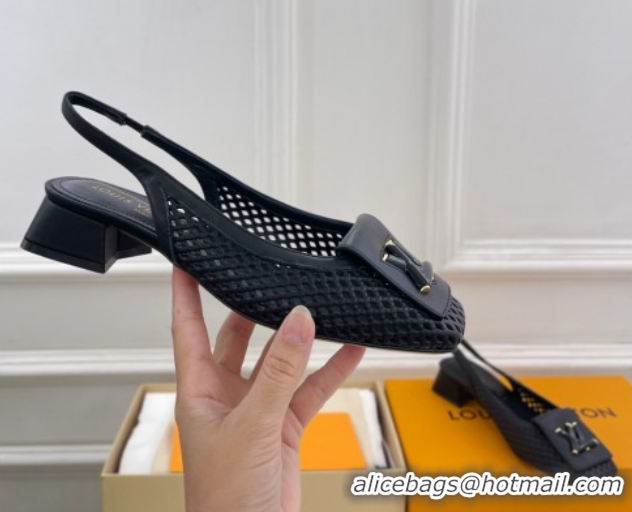 Sumptuous Louis Vuitton Shake Slingback Pumps 3cm in Perforated Calf Leather 1AD0BX Black