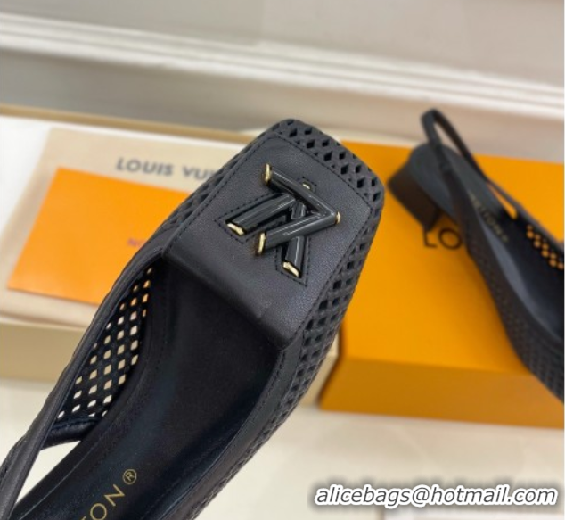 Sumptuous Louis Vuitton Shake Slingback Pumps 3cm in Perforated Calf Leather 1AD0BX Black
