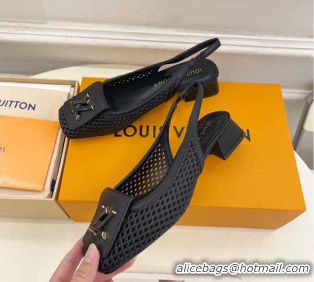 Sumptuous Louis Vuitton Shake Slingback Pumps 3cm in Perforated Calf Leather 1AD0BX Black