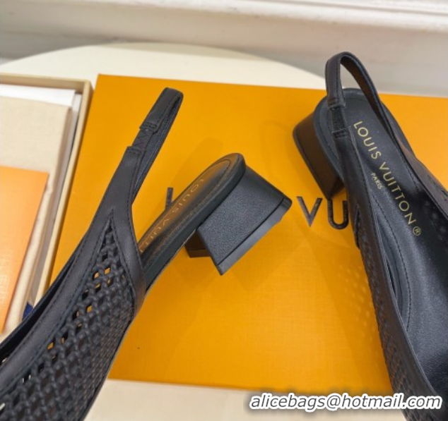 Sumptuous Louis Vuitton Shake Slingback Pumps 3cm in Perforated Calf Leather 1AD0BX Black