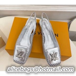 Cheap Price Louis Vuitton Shake Slingback Pumps 3cm in Metallic Perforated Leather 1AD0BX Silver