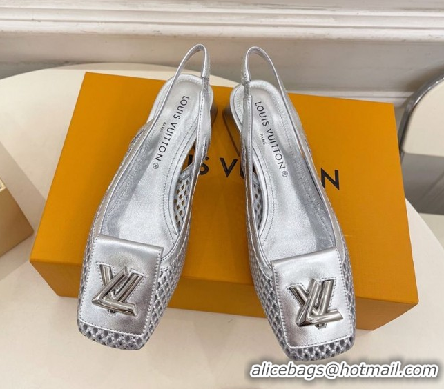 Cheap Price Louis Vuitton Shake Slingback Pumps 3cm in Metallic Perforated Leather 1AD0BX Silver