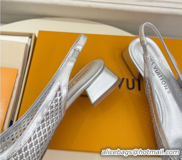 Cheap Price Louis Vuitton Shake Slingback Pumps 3cm in Metallic Perforated Leather 1AD0BX Silver
