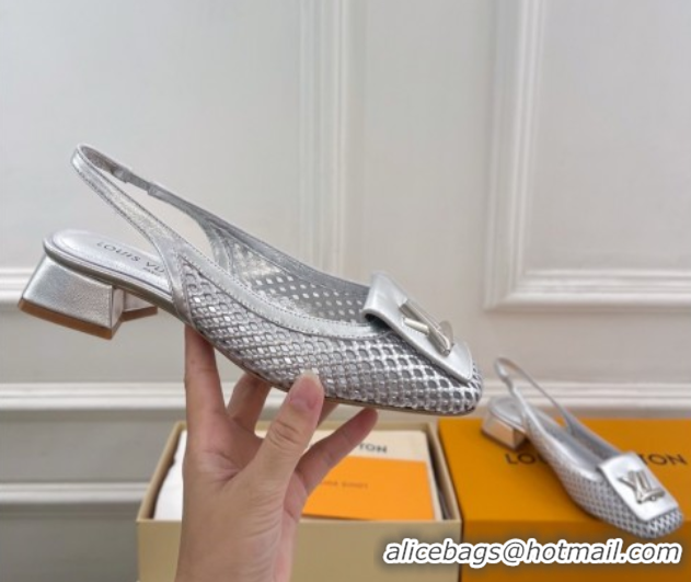 Cheap Price Louis Vuitton Shake Slingback Pumps 3cm in Metallic Perforated Leather 1AD0BX Silver